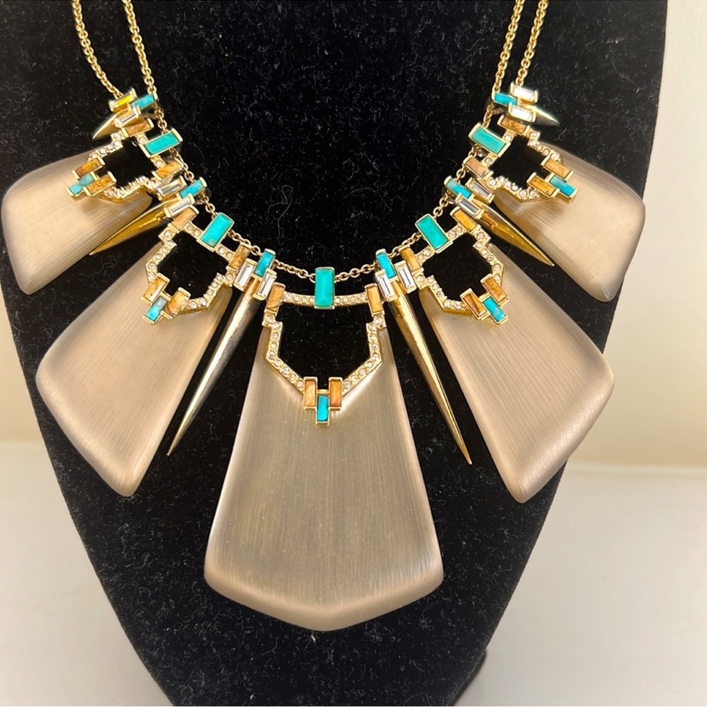 Alexis Bittar Gold and Blue Necklace with Dramatic Design